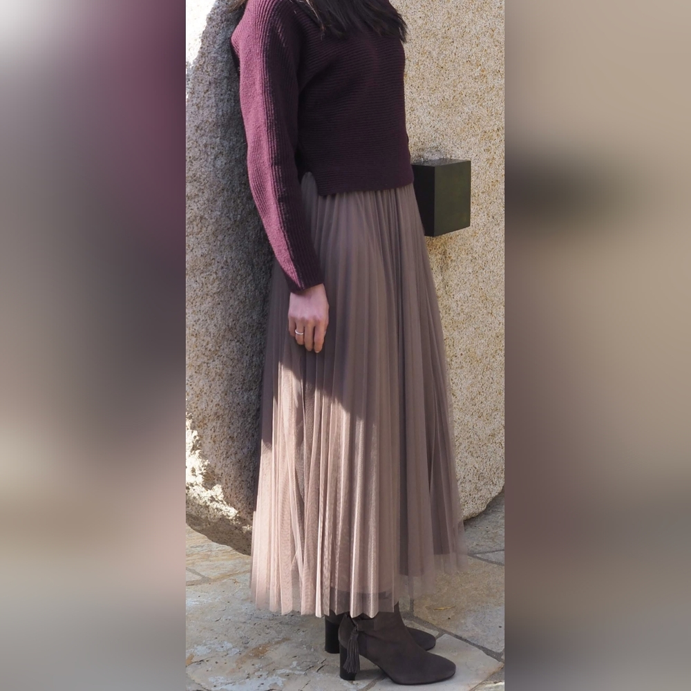Plisse Double Layered Mesh Tulle Skirt